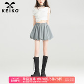 甜美风高腰蓬蓬半身裙子裙裤 KEIKO miu系A字花苞裙短裙春夏法式