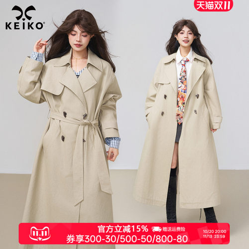 KEIKO韩系卡其色全棉长款风衣