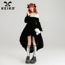 KEIKO 一字领拖尾礼服裙子 千金风黑色丝绒吊带连衣裙2025秋冬法式