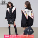 美式 KEIKO 刺绣披肩领黑色短外套26春季 学院廓形小个子飞行员夹克