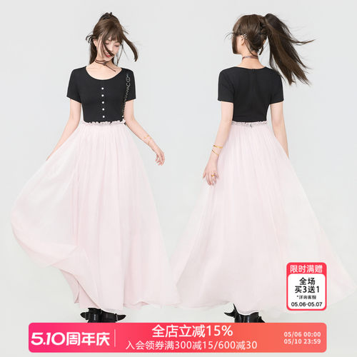 KEIKO黑粉撞色洛可可连衣裙