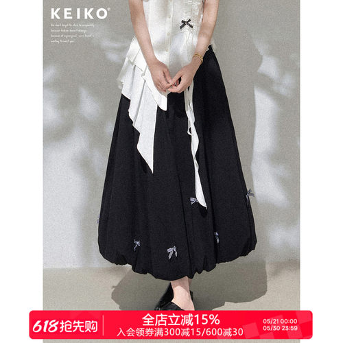 KEIKO蝴蝶结扎花薄花苞裙半身裙