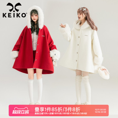 KEIKO甜美风斗篷型毛呢外套