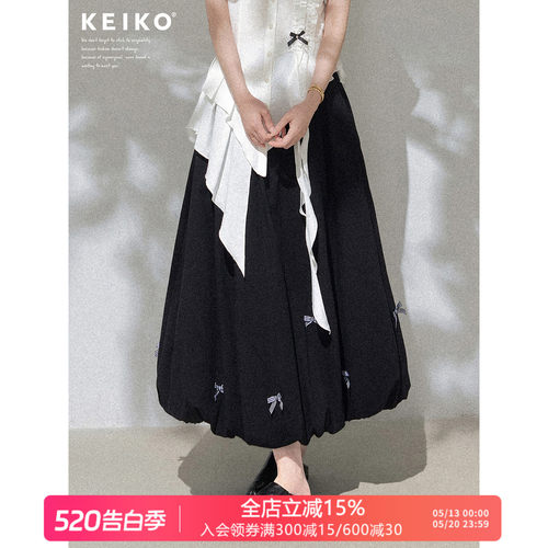 KEIKO蝴蝶结扎花薄花苞裙半身裙