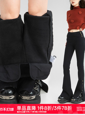 KEIKO 显瘦！黑色加绒牛仔裤女25秋冬新款设计感修身开叉微喇裤子