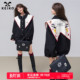 学院廓形小个子飞行员夹克 美式 KEIKO 刺绣披肩领黑色短外套26春季