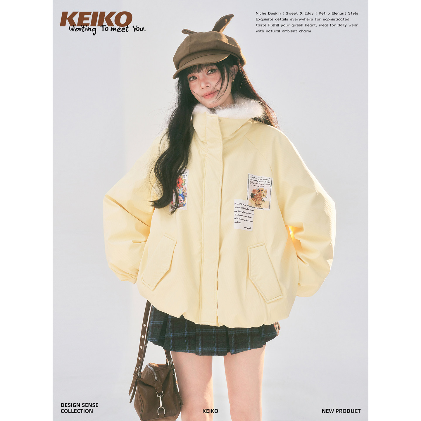 KEIKO轻甜风花苞形羽绒服派克服
