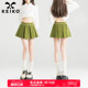 KEIKO 清凉感绿色A字百褶裙春夏显高显瘦蓬蓬半身裙短裙 防走光