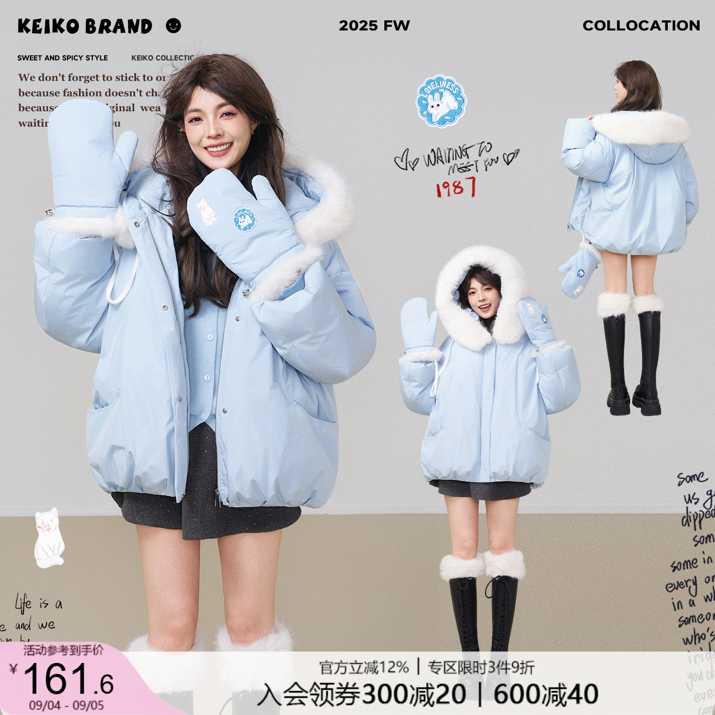 KEIKO[三防]花苞形加厚蓝色棉服图片