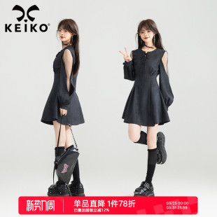 KEIKO 连衣裙26春夏高级感褶皱收腰显瘦短裙 千金辣妹轻纱灯笼袖