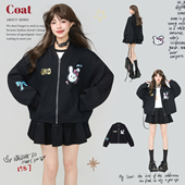 轻运动休闲宽松卫衣套装 KEIKO 甜酷黑色拉链外套棒球服女2026春季