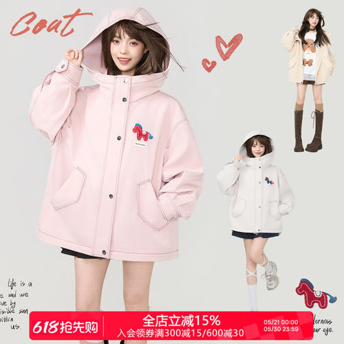 KEIKO小马刺绣机能连帽风衣女