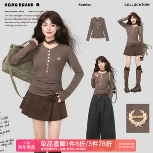 t恤2026春季 亨利领正肩长袖 柔软高弹显瘦圆领打底上衣 美式 KEIKO