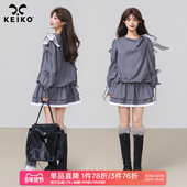 KEIKO 松弛感灰色连衣裙26春季 富家千金miu系穿搭收腰蓬蓬短裙子