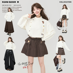 KEIKO 温柔文艺感刺绣小立领衬衫女2026春季独特超好看泡泡袖上衣