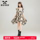 KEIKO 波嬉系不规则一字肩漂亮花格子裙子 波西米亚吊带连衣裙夏季