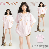 KEIKO 上衣 圆领半袖 时髦项链印花短袖 t恤夏日少女风漂亮假两件式