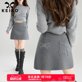 KEIKO格雷系蝴蝶结饰A字半身裙春季 包臀短裙 通勤高腰显瘦灰色西装