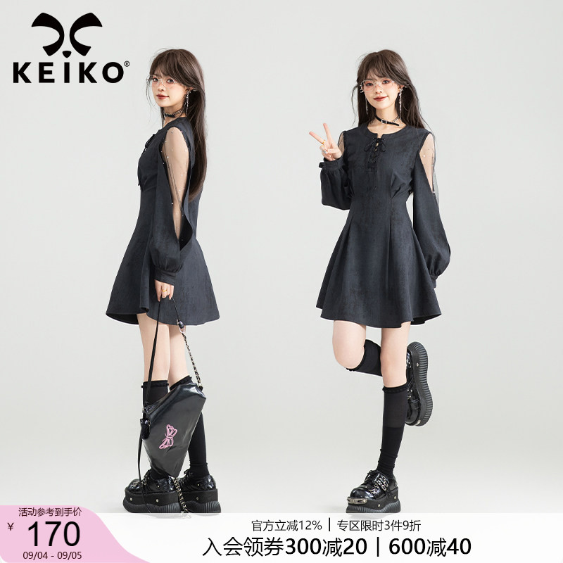 KEIKO千金辣妹轻纱灯笼袖连衣裙图片