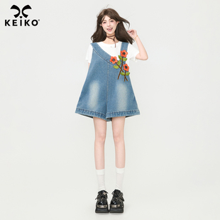 00上新 手工花朵斜肩牛仔裤 夏季 KEIKO 背带短裤 3月31日