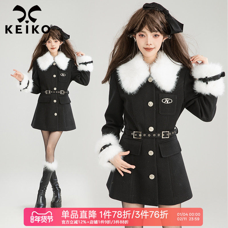 [赠腰带] 千金感毛绒翻领毛呢外套女秋冬法式系带显瘦呢子大衣,女装/女士精品,毛呢外套,淘宝优惠券,粉丝福利购,淘宝优惠卷