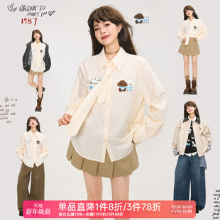 26春季 KEIKO 衬衫 可爱萌宠刺绣长袖 校园通勤宽松休闲上衣 赠领带