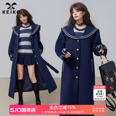 KEIKO静奢风编织长款毛呢大衣