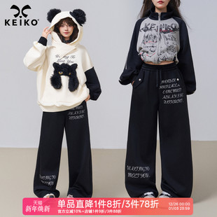 松弛感高腰百搭阔腿卫裤 KEIKO 26春季 字母印花直筒运动休闲裤 美式