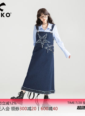 KEIKO美式复古背带牛仔连衣裙
