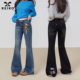 美式 卡通小狗刺绣加绒牛仔裤 女26春季 KEIKO 显瘦微喇叭高腰休闲裤