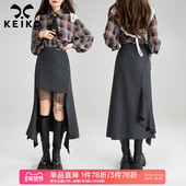 KEIKO不规则裁剪A字半身裙春季 前短后长显高显瘦鱼尾包臀长裙子