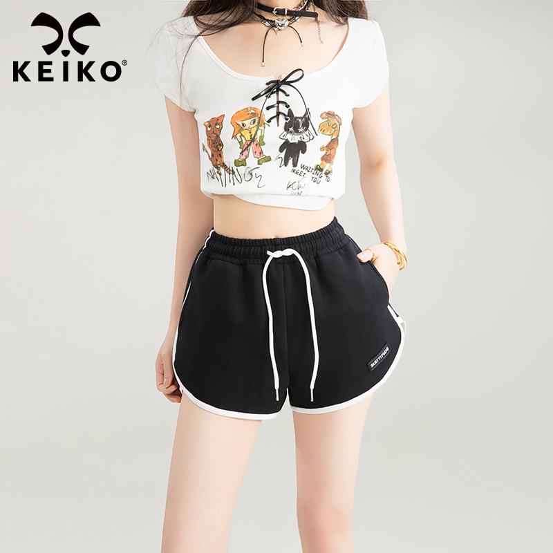 KEIKO复古美式运动休闲短裤女