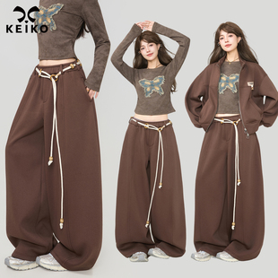2026早春抽绳系带松紧腰阔腿裤 KEIKO 美拉德咖色加绒弯刀休闲卫裤