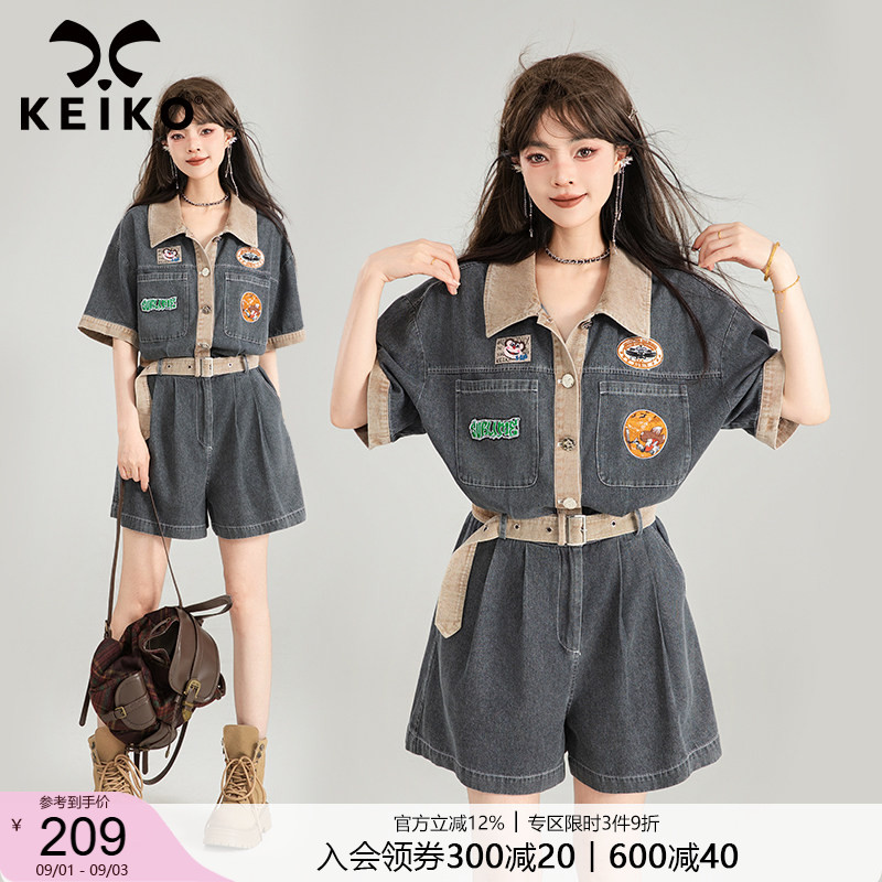 KEIKO 美式工装牛仔裤连体裤夏季复古薄款收腰显高显瘦连身衣短裤图片