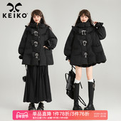 黑色斗篷型羽绒服冬季 KEIKO 高克重229g白鸭绒 蝴蝶结饰加厚外套