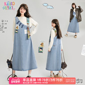 KEIKO艺术感复古牛仔背带裙26春季 小众设计印花遮肉显瘦a字连衣裙