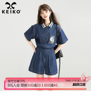 KEIKO 可甜可盐轻薄牛仔连衣短裤夏季帅气少年感显瘦工装连体裤