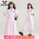 KEIKO 极简通勤风粉色条纹衬衫 连衣裙春夏学院风系带收腰显瘦长裙