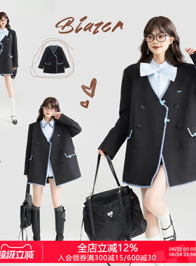 KEIKO 法式文艺感黑色无领西装外套26春季高级感贝壳绣廓型小西服