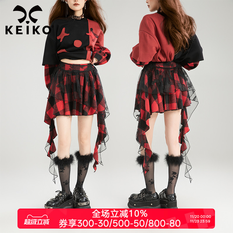 凯莉欧不规则飘带百褶短裙半身裙