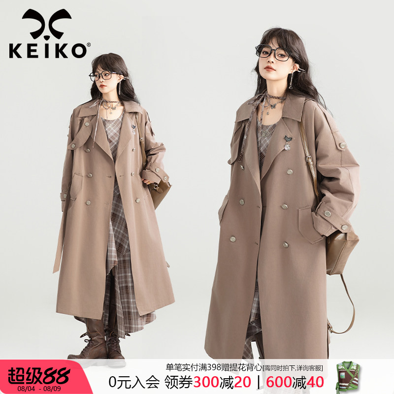 KEIKO英伦通勤中长款双排扣风衣