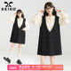 叠搭千金感显瘦无袖 KEIKO 织带饰深V黑色背心裙短裙26春季 连衣裙