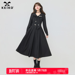 赫本风漂亮收腰显瘦A字裙子 可拆蝴蝶结连衣裙春季 KEIKO 气质法式
