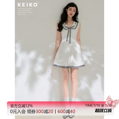 KEIKO千金风小波点无袖连衣裙