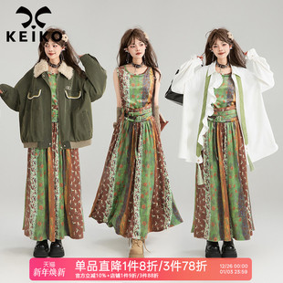 内搭油画无袖 波西米亚风系带显瘦连衣裙秋季 长裙 细腻丝绒 KEIKO