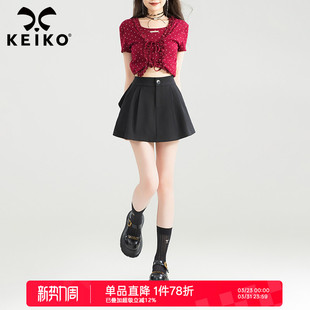 裙裤 KEIKO 甜系挺廓高腰A字休闲裤 夏季 设计感蝴蝶结饰阔腿短裤