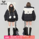 独特别致短款 KEIKO 可卸白熊连帽黑色棉服外套女冬季 小棉袄面包服