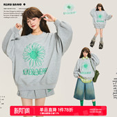 韩系轻运动休闲两件套 春季 KEIKO 高级感刺绣雏菊灰色卫衣短裙套装