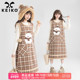 KEIKO 雪人绣花格子无袖 连衣裙25秋冬氛围感内搭外穿减龄背心裙