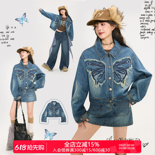 KEIKO经典复古丹宁牛仔外套